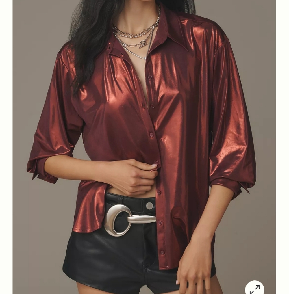 Anthropologie Metallic Burgundy Button-Down Shirt